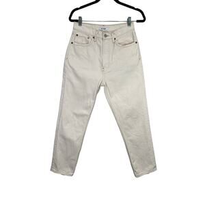 RE/DONE Women’s 70s High Rise Stove Pipe Button Fly Vintage White Worn Jeans 27